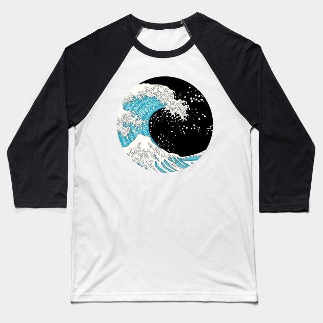 Great Wave of Kanagawa at Night Baseball T-Shirt by XOOXOO